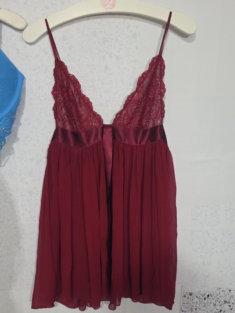Victoria's Secret Burgundy Lace & Chiffon Slip Dress
